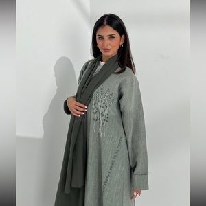 Sage green linen abaya from Dubai